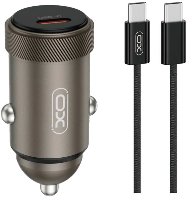 XO automobilinis įkroviklis CC70 PD 30W 1x USB-C juodas + laidas USB-C – USB-C