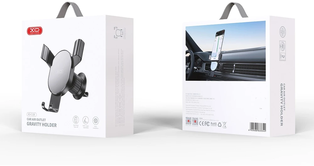 XO automobilinis laikiklis 126 sidabrinės-juodos spalvos, skirtas ventiliacijos grotelėms