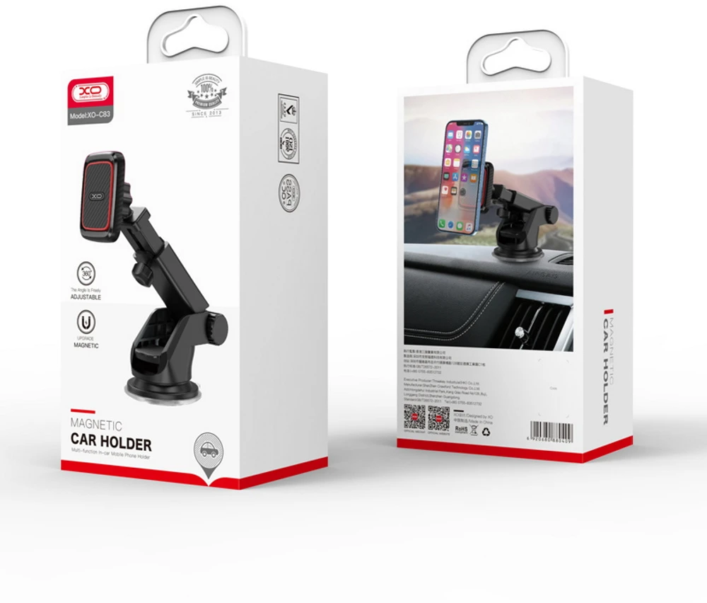 XO automobilinis laikiklis C83 magnetinis juodas su siurbtuku
