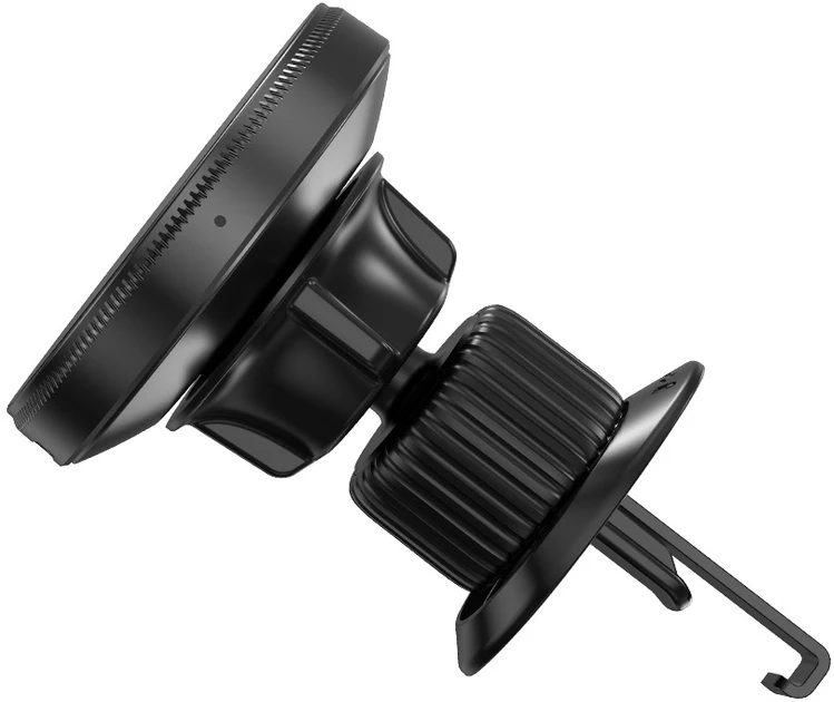 XO automobilinis magnetinis laikiklis CX025 su 15W belaidžiu indukciniu įkrovikliu, juodas, tvirtinamas į ventiliacijos groteles, skirtas MagSafe