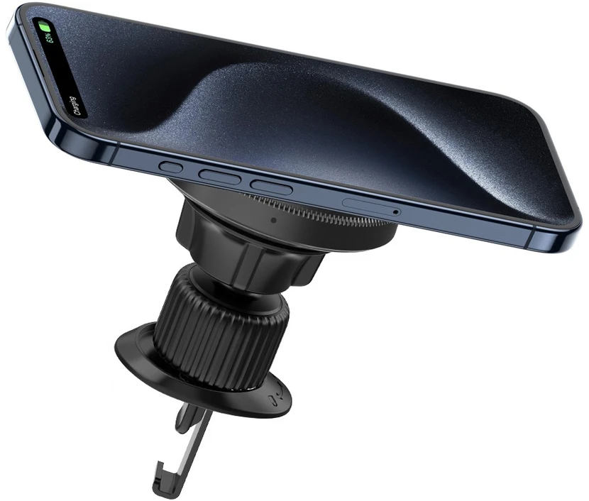 XO automobilinis magnetinis laikiklis CX025 su 15W belaidžiu indukciniu įkrovikliu, juodas, tvirtinamas į ventiliacijos groteles, skirtas MagSafe