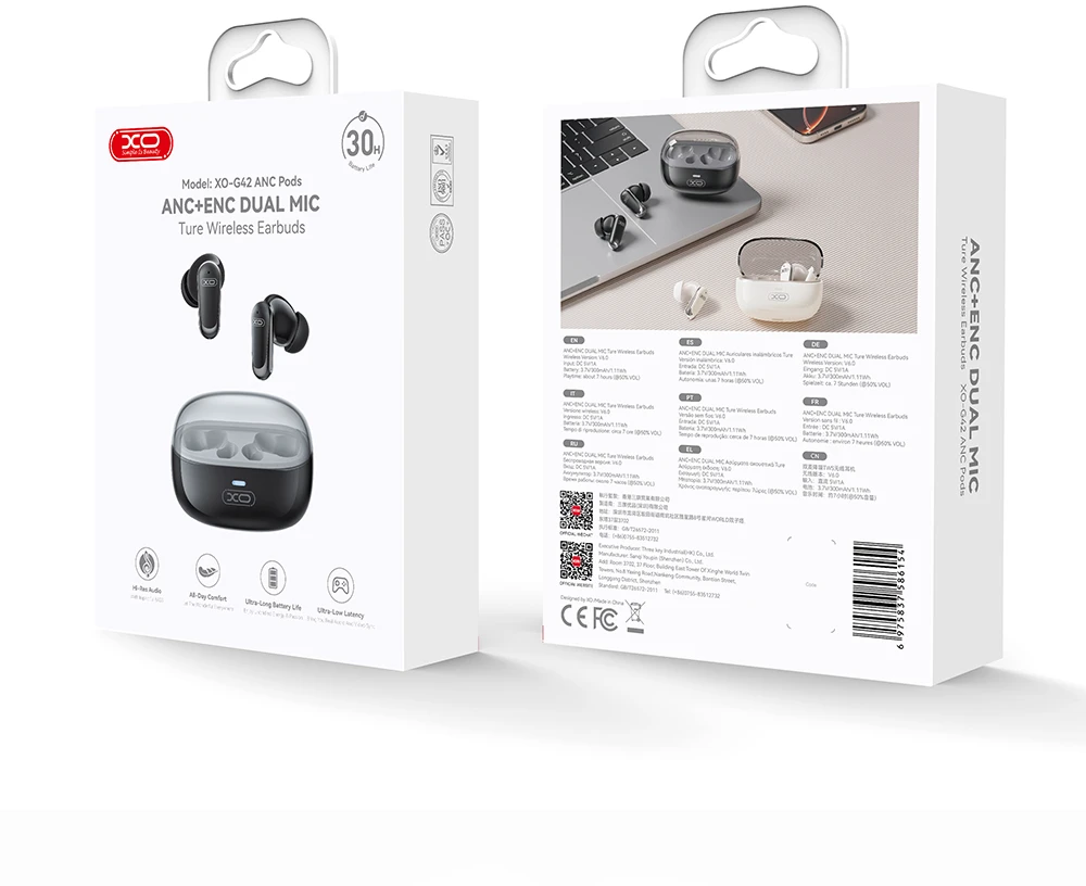XO Bluetooth ausinės G42 TWS juodos ANC + ENC
