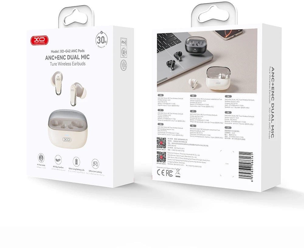 XO „Bluetooth“ ausinės G42 TWS smėlio spalvos ANC + ENC