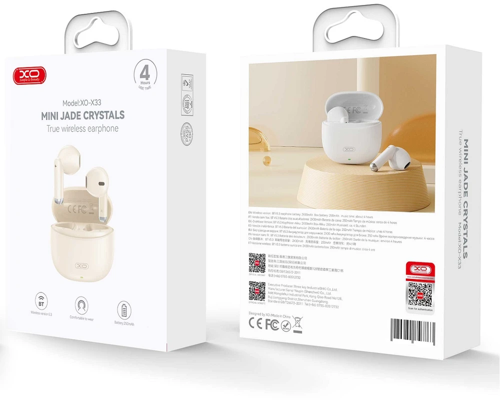 XO Bluetooth ausinės X33 TWS smėlio spalvos