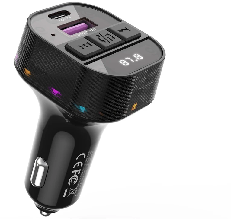 XO FM siųstuvas BCC17 Bluetooth MP3 automobilinis įkroviklis 30W juodas