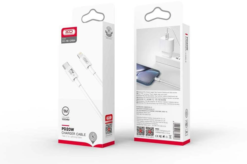XO laidas NB-Q189A PD USB-C – Lightning 1,0m 20W baltas