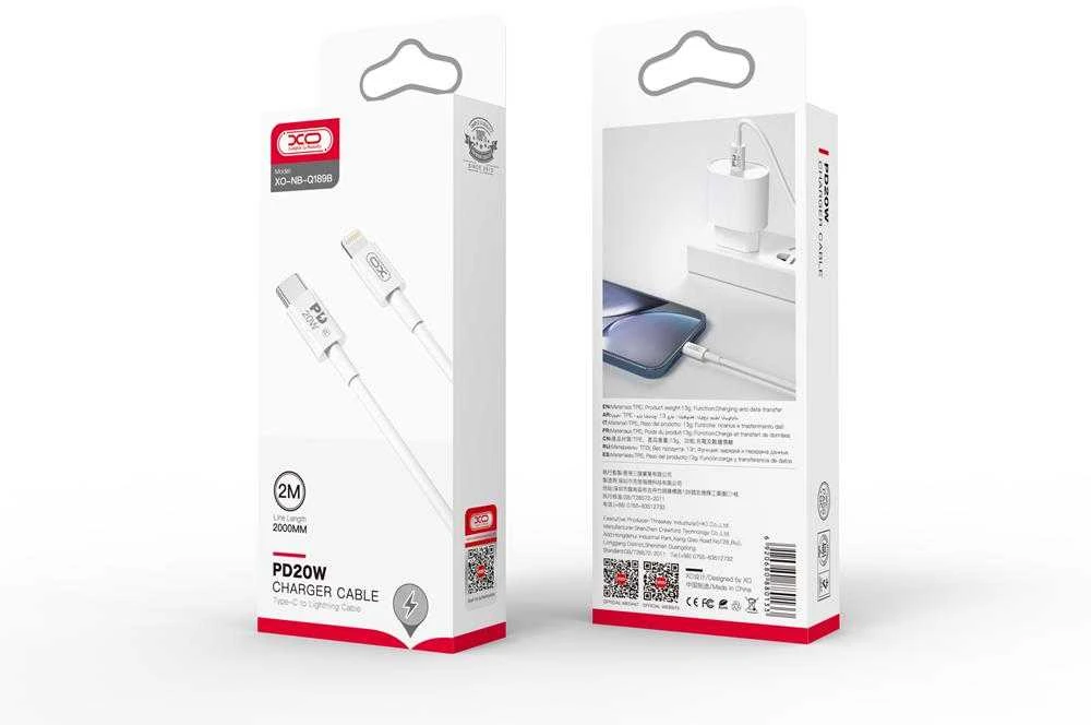 XO laidas NB-Q189B PD USB-C – Lightning 2,0m 20W baltas