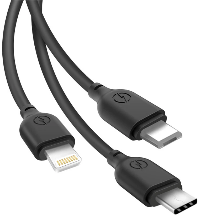XO kabelis NB103 3in1 USB – Lightning + USB-C + microUSB 1,0 m 2,1A juodas
