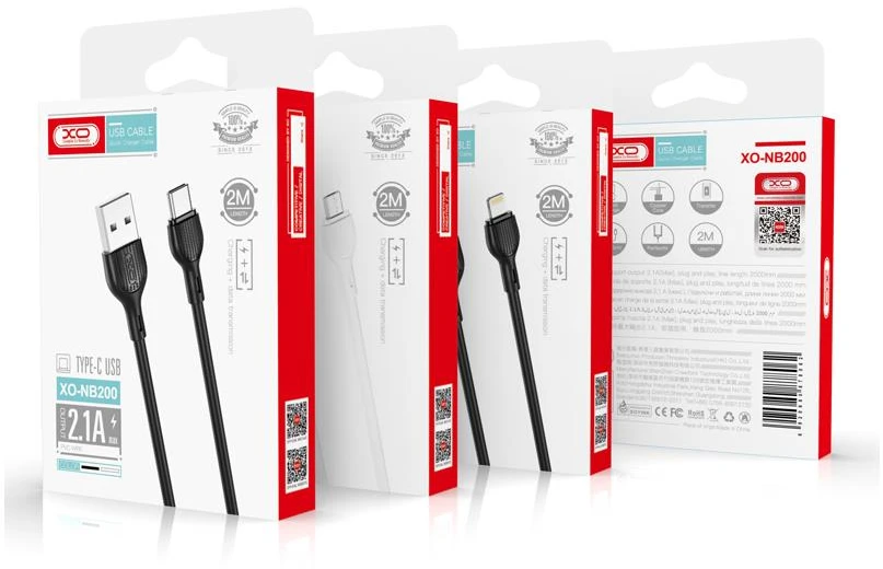 XO kabelis NB200 USB – Lightning 2,0m 2.1A baltas