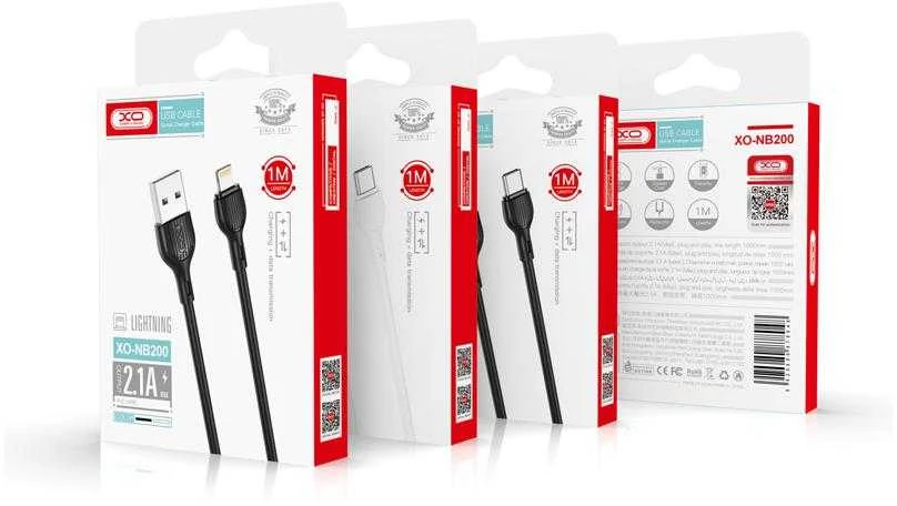 XO laidas NB200 USB – microUSB 1,0m 2.1A juodas