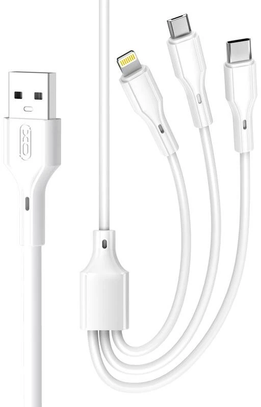 XO laidas NB230 3in1 USB – Lightning + USB-C + microUSB 1,0m 2,4A baltas