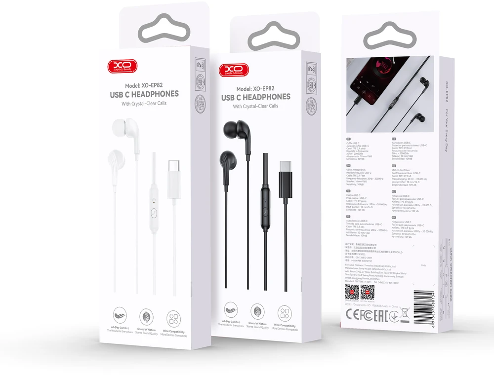 XO laidinės ausinės EP82 USB-C juodos