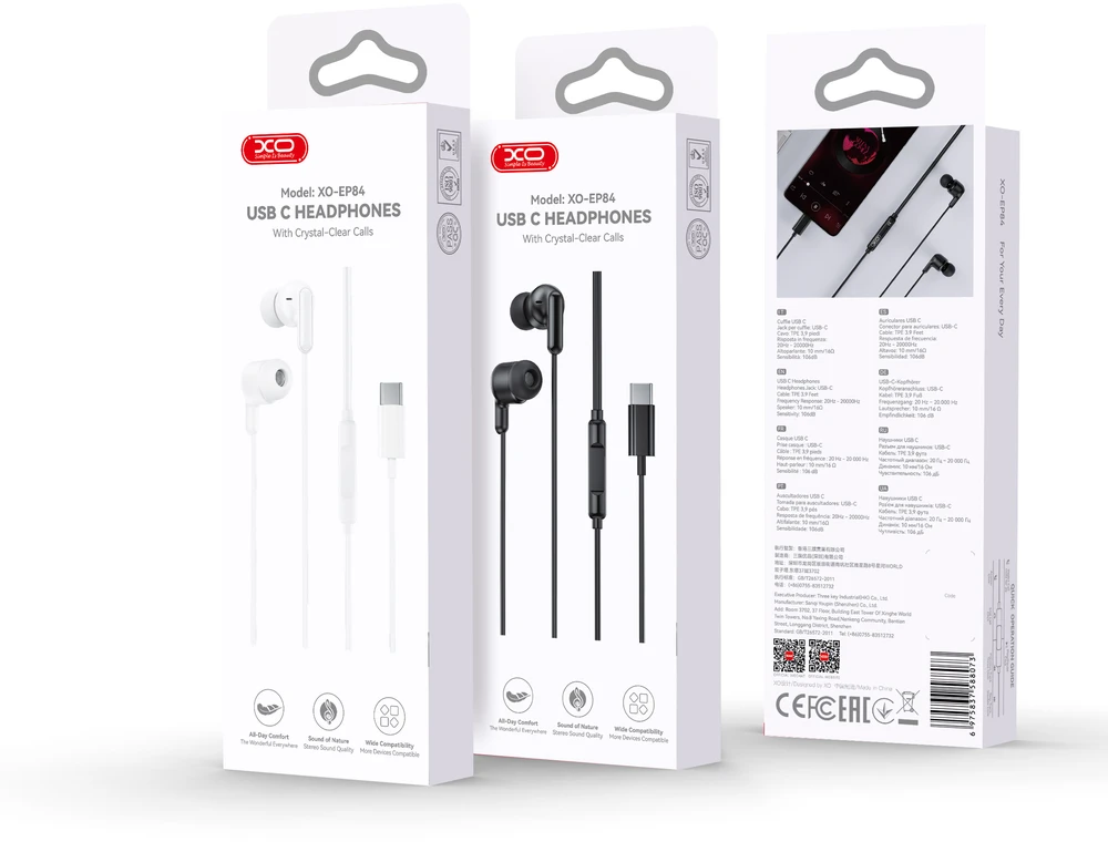 XO laidinės ausinės EP84 USB-C baltos