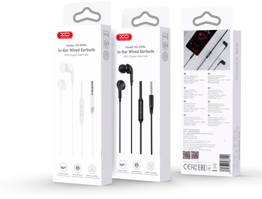 XO laidinės ausinės EP86 jack 3,5mm baltos
