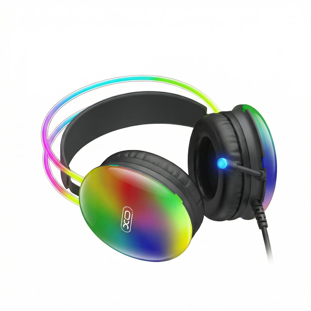 XO laidinės ausinės GE11 jack 3,5mm – USB-A juodos spalvos su RGB mikrofonu
