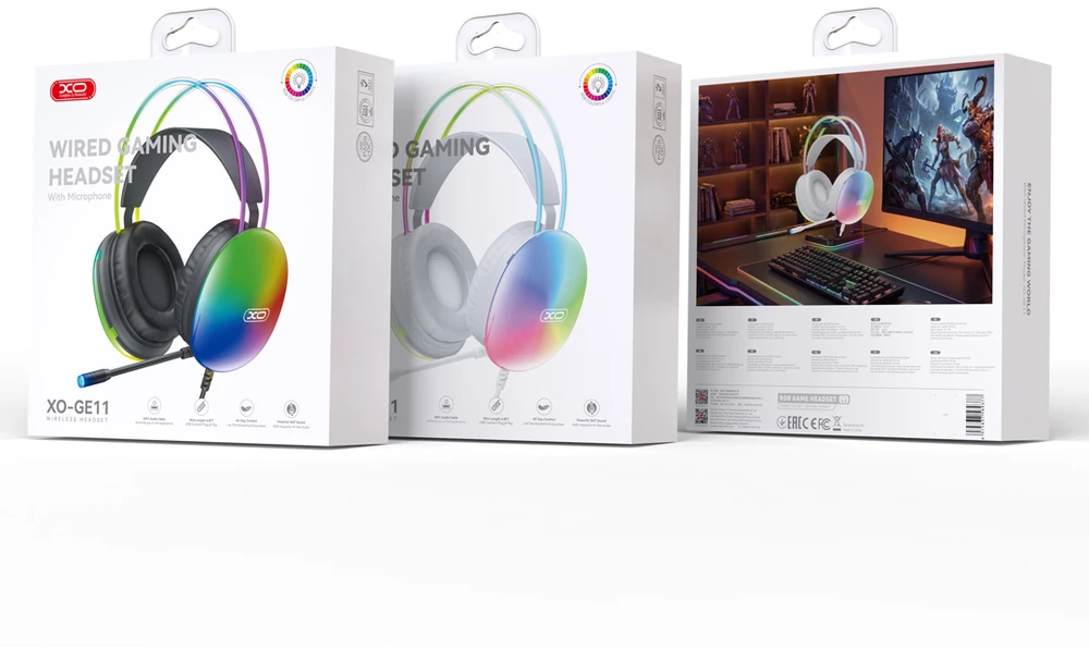 XO laidinės ausinės GE11 jack 3,5mm – USB-A baltos su RGB mikrofonu