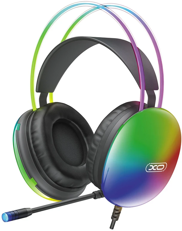 XO laidinės ausinės GE11 jack 3,5mm – USB-A juodos spalvos su RGB mikrofonu