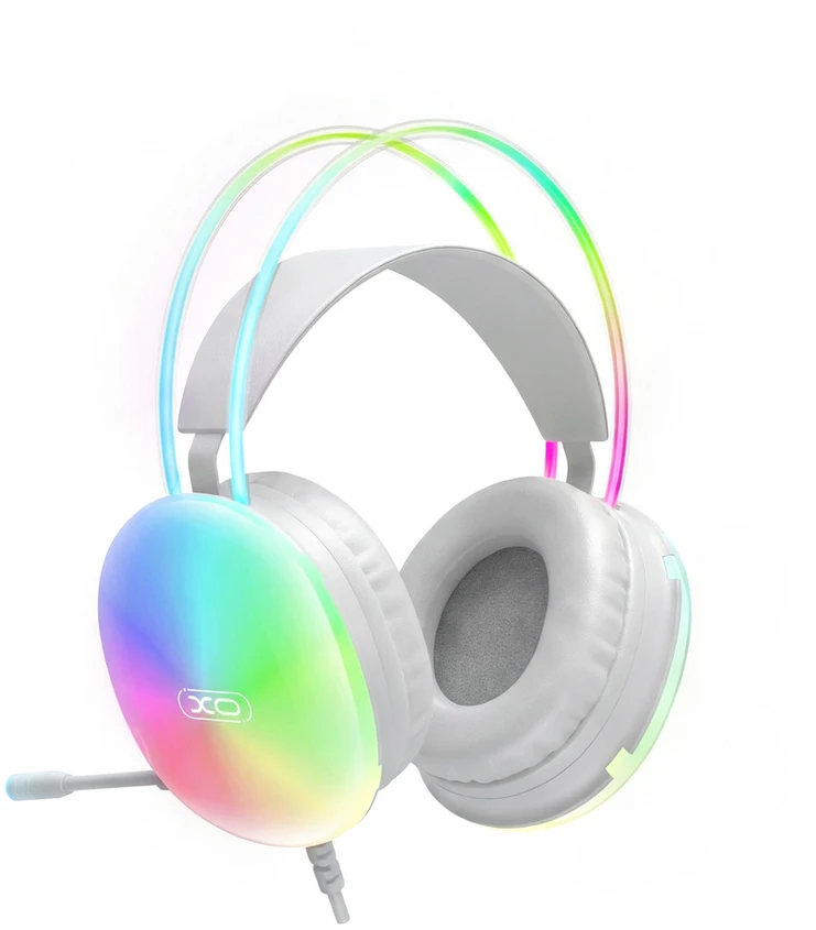 XO laidinės ausinės GE11 jack 3,5mm – USB-A baltos su RGB mikrofonu