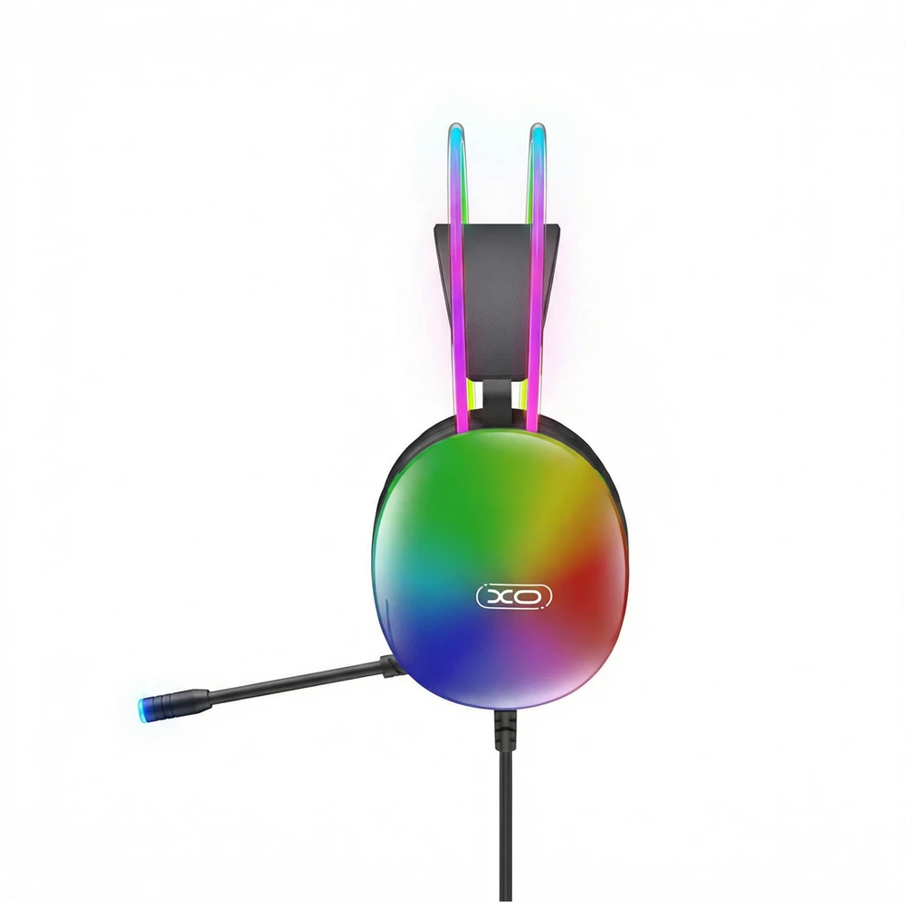 XO laidinės ausinės GE11 jack 3,5mm – USB-A juodos spalvos su RGB mikrofonu