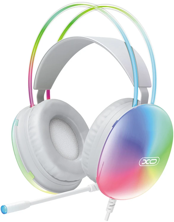 XO laidinės ausinės GE11 jack 3,5mm – USB-A baltos su RGB mikrofonu