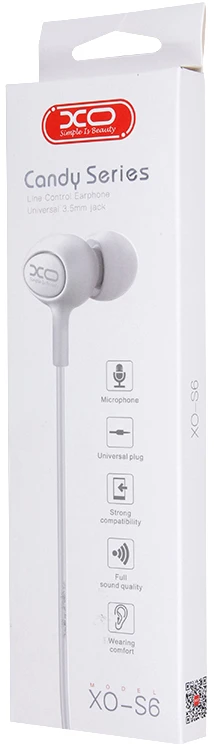 XO laidinės ausinės S6 jack 3,5mm baltos