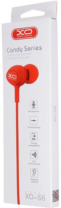 XO laidinės ausinės S6 jack 3,5mm raudonos