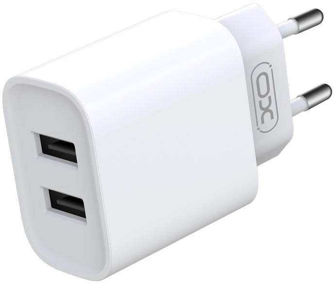 XO sieninis įkroviklis CE02C 2x USB 2,1A baltas + USB-C laidas