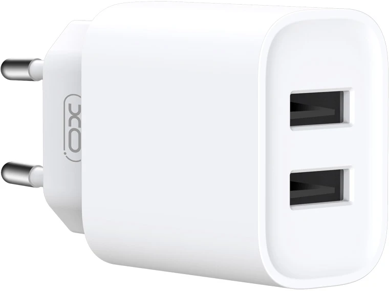 XO sieninis įkroviklis CE02C 2x USB 2,1A baltas + microUSB laidas