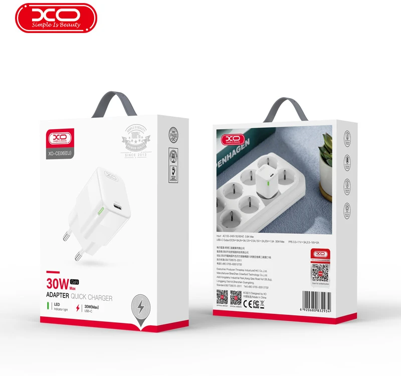 XO sieninis įkroviklis CE06 PD 30W 1x USB-C baltas