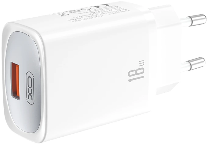 XO sieninis įkroviklis CE19 QC 18W 1x USB baltas + USB-C laidas
