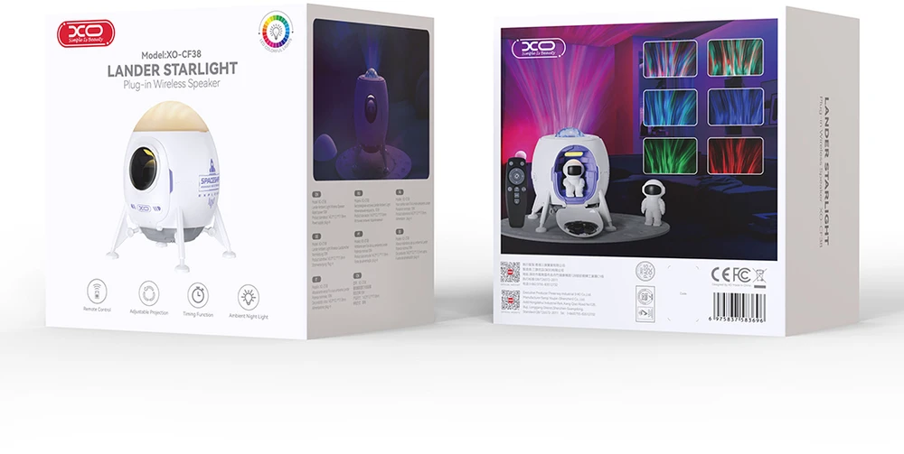 XO LED projektorius CF38 žvaigždžių ir galaktikos su „Bluetooth“ garsiakalbiu, baltas