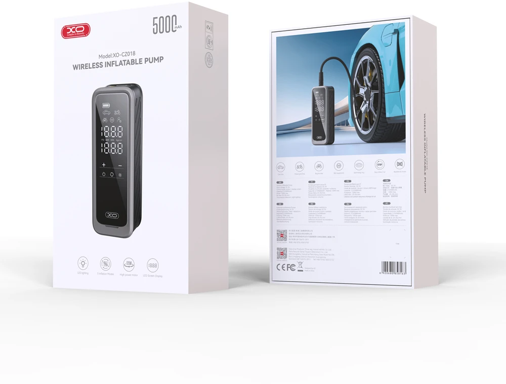 XO ratų pompa CZ018 juoda universali 5000mAh belaidė