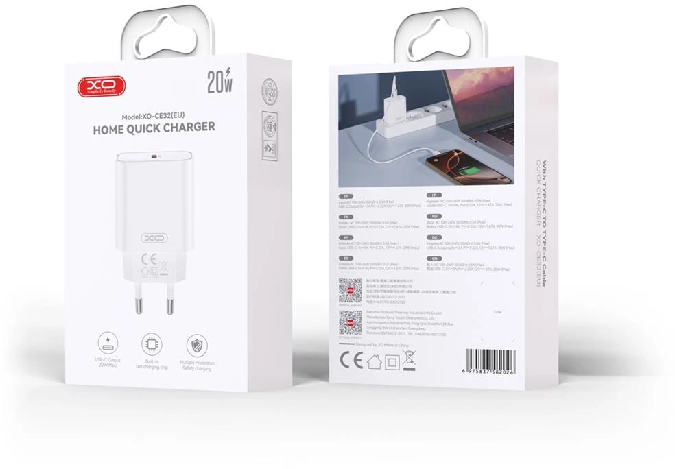 XO sieninis įkroviklis CE32 PD 20W 1x USB-C baltas
