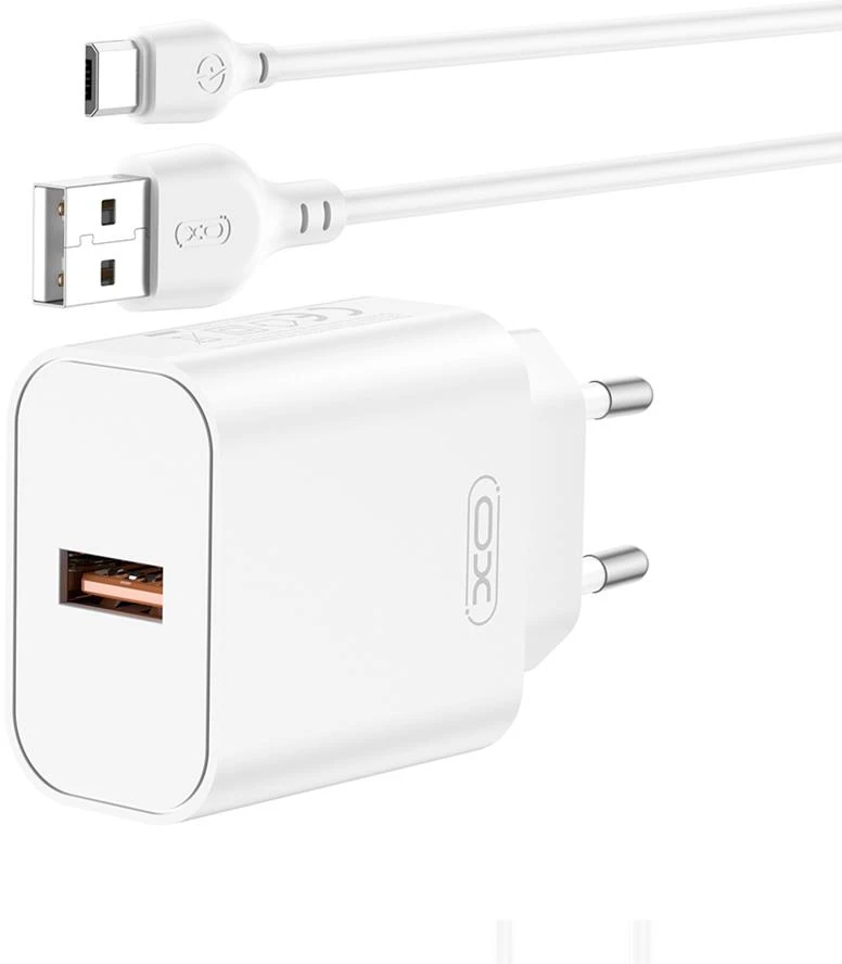 XO sieninis įkroviklis CE33 QC 18W 1x USB baltas + laidas USB-C