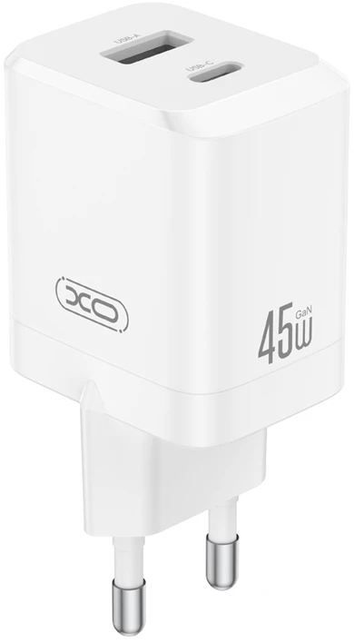XO sieninis įkroviklis CE36 PD 45W 1x USB-C 1x USB baltas