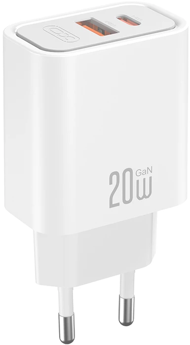XO sieninis įkroviklis CE40 PD 20W 1x USB-C 1x USB baltas