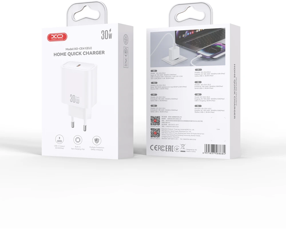 XO sieninis įkroviklis CE41 PD 30W 1x USB-C baltas