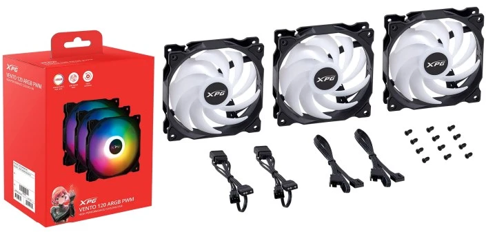 XPG (ADATA) XPG VENTO 120 ARGB PWM Kompiuterio korpusui Ventiliatorius 12 cm Juoda 3 vnt