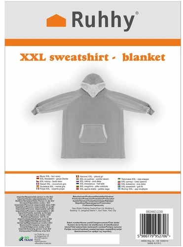 XXL sweatshirt - pilka blanket Ruhhy 24402