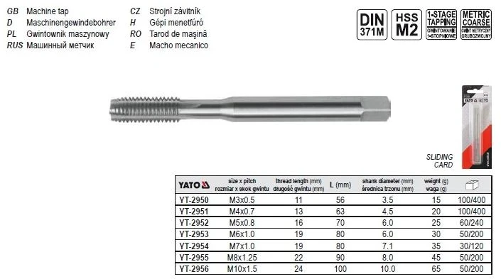 YATO MAŠININIS SRAIGTAS M 4 2951