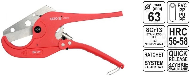 Žirklės PVC vamzdžiams Yato YT-22312; 63 mm
