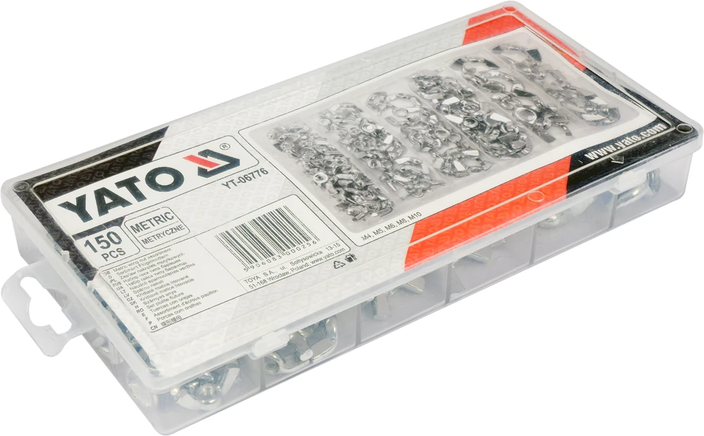 YATO drugelio formos veržlių rinkinys, metrinis, 150 vnt., mišinys