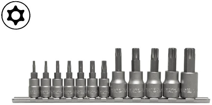 Yato Toya Sa Poland Įpresuotų antgalių rinkinys 1/4"+3/8", 12 vnt T-Star su skylėmis T8-T55 (YT-04332)