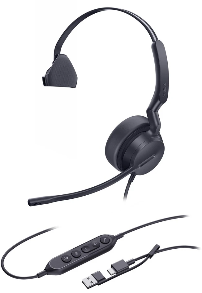 Yealink UH42 Mono UC USB-C/A Laisvų rankų įranga Vielinis Su lankeliu Skambučiai / muzika USB Type-C / USB Type-A Juoda
