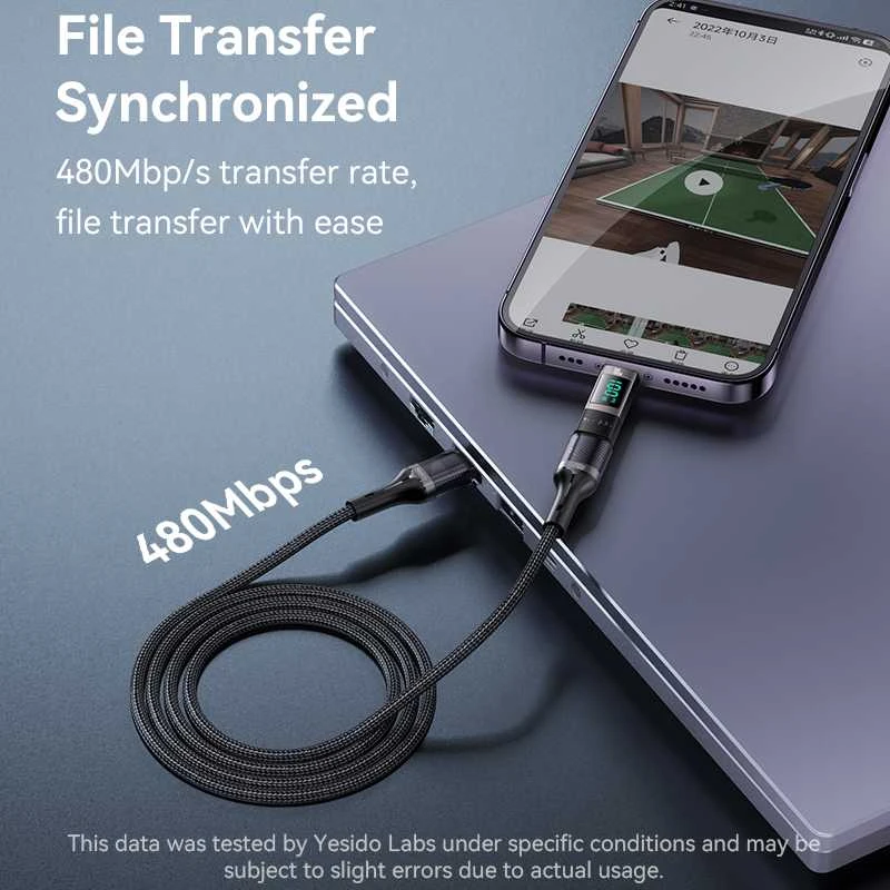 Yesido adapteris OTG GS24 – C tipo (vyras) į C tipo (lizdas) – su LCD ekranu, juodas
