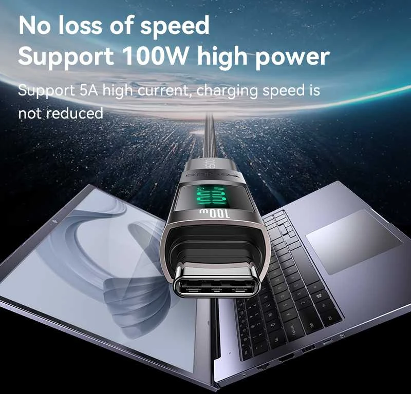 Yesido adapteris OTG GS24 – C tipo (vyras) į C tipo (lizdas) – su LCD ekranu, juodas