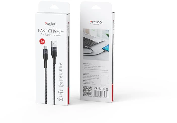 Kab.Yesido CA121 USB to Type-C juodas 2A 1m