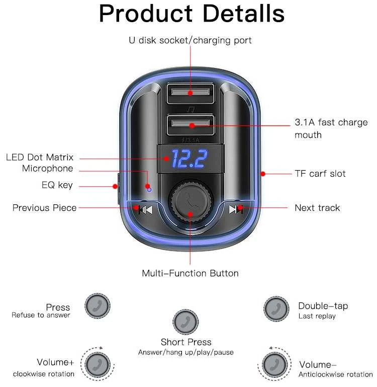 FM Moduliatorius Yesido Y44 2 x USB Micro SD 3,1A