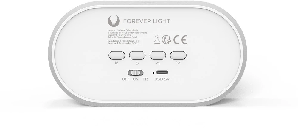 Žadintuvas su LED zuikio formos naktine lempute PURE FNL-05 INGRID baltas ilgas Forever Light