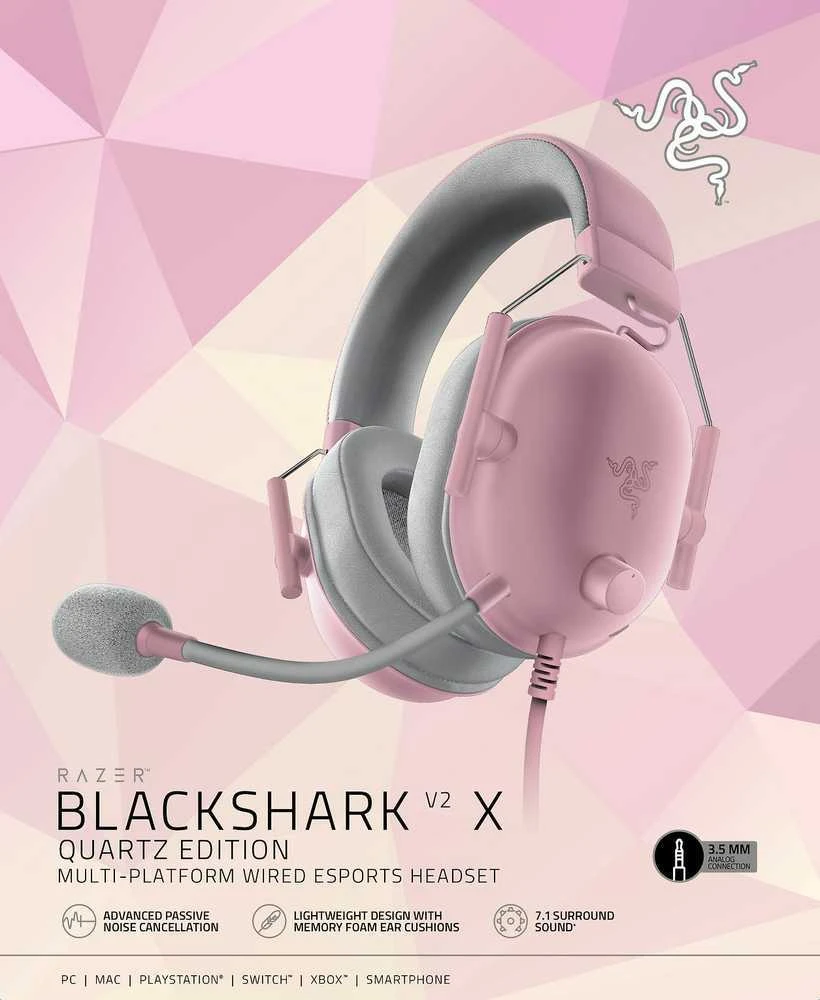 Žaidimų ausinės Razer BlackShark V2 X, Rožinės spalvos